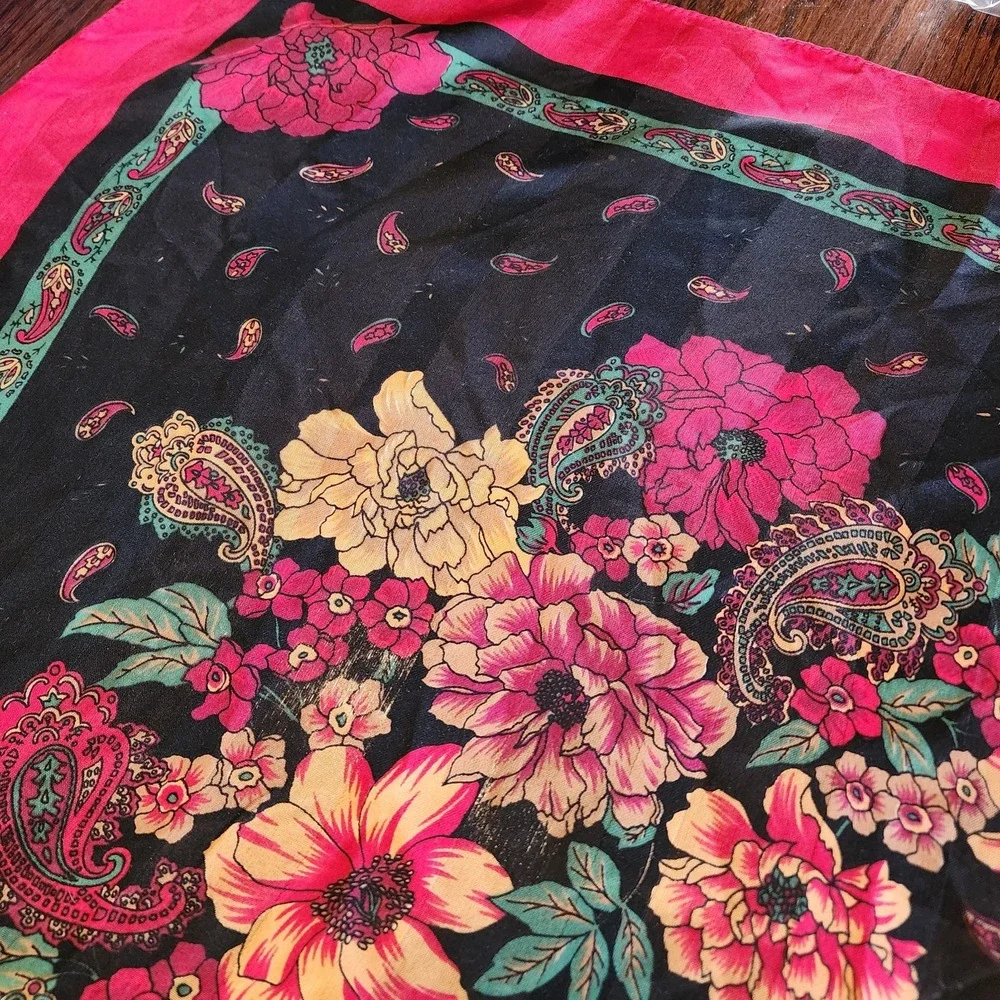 Vintage Silk? Floral Scarf Whimsigoth Retro Maximalist Glam Dark Moody Fairy Art